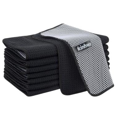 Imagem de KinHwa Toalhas de cozinha para pratos panos de prato de microfibra absorventes panos de prato de secagem rápida com lateral de limpeza de poli ideal para limpeza de cozinha (preto escuro, 23 x 23 cm