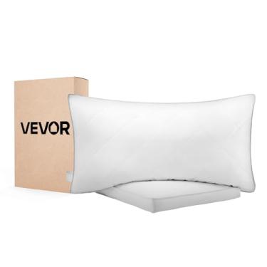 Imagem de VEVOR Conjunto de 2 travesseiros de hotel de luxo king size com enchimento alternativo original de plumas, suporte e fofa, roupa de cama para dorminhocos nas costas, estômago e lateral, branco