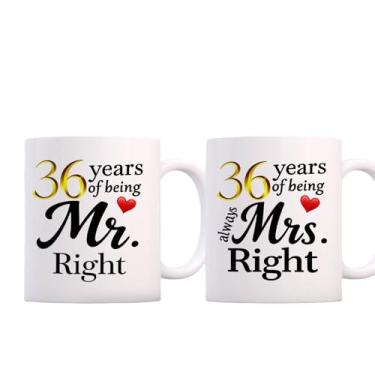 Imagem de SIUNY Conjunto de canecas de café de aniversário de 36 anos para casais 2-36 decorações de presentes de casamento para pais, avós, marido, esposa, ele, dela, 325 ml (36º)