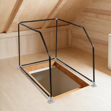 Imagem de Grade de segurança para escada de sótão – Corrimão Loft ajustável atualizado com suporte de aço resistente | Trilhos de assistência de escalada no sótão de fácil instalação em aço inoxidável para