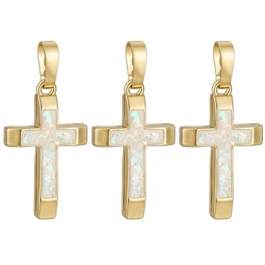Imagem de BENECREAT 3 peças de pingentes de cruz banhados a ouro 18K, pingentes de opala sintética, pingente de crucifixo para fazer joias, presente de festival, Latão banhado a ouro 18K, Sem Pedra Preciosa