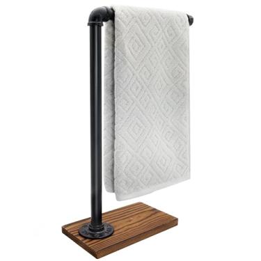 Imagem de YESSAP Suporte de toalha de mão de 33 cm, suporte de toalha em forma de L com base pesada, suporte de toalha de mão preto para banheiro e bancada de cozinha