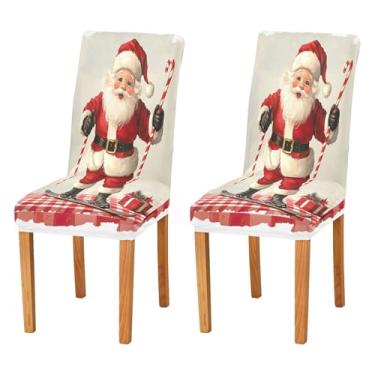 Imagem de SEHANY Conjunto de 4 capas de cadeira de gnomo de Papai Noel para sala de jantar, elástico, removível e lavável, para cozinha, hotel, festa, decoração de Natal