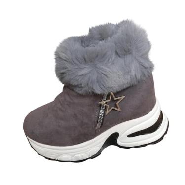 Imagem de Botas femininas casuais versáteis decoradas com estrelas que aumentam a altura quentes plus size botas de neve de salto baixo sola grossa outono inverno, Cinza escuro, 36