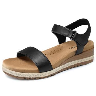 Imagem de SHIBEVER Sandálias femininas elegantes de cunha: espadrille verão casual plataforma suporte arco confortável sandália de caminhada para sapatos femininos, Preto, 36