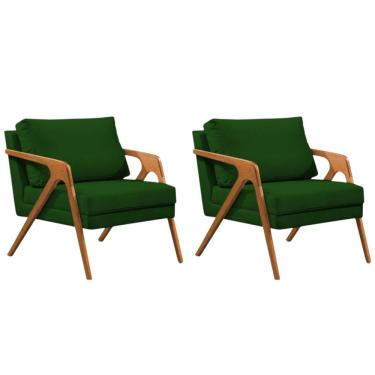 Imagem de Conjunto 2 Poltronas Sala De Estar Monique Madeira Cerejeira Verde Veludo