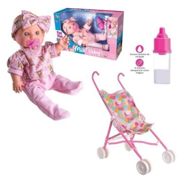 Imagem de Boneca faz Xixi Milk Babys + carrinho de boneca passeio + mamadeira ma