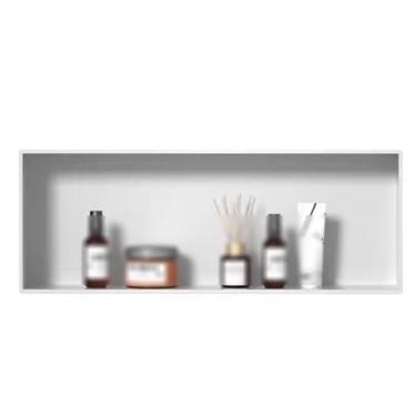 Imagem de Nicho de banheiro embutido para chuveiro, organizador de prateleira embutida para carrinhos de chuveiro, aço inoxidável para banheiro/armazenamento/xampu/artigos de higiene pessoal (cor: branco