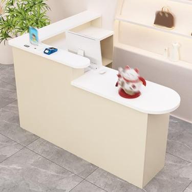 Imagem de Mesa de recepção em forma de L com gavetas bloqueáveis, balcão de varejo branco para salão ou sala de recepção de escritório