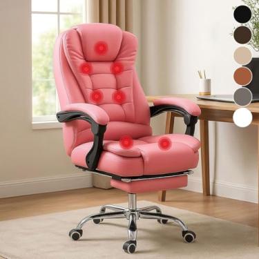 Imagem de Cadeira de Escritório Com 7 Pontos Massagem Presidente Apoio Pés (Rosa)