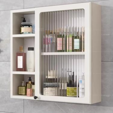 Imagem de Armário de banheiro de madeira maciça montado na parede - Caixa de armazenamento de cosméticos elegante e organizador de máscaras - Rack que economiza espaço (60 x 15 x 70 cm / 23,6 x 5,91 x 27,6