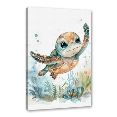 Imagem de Impressão de berçário de animais oceânicos desenho animado tartaruga marinha baleia pôster aquarela animais marinhos pintura em tela decoração de parede quarto infantil (SKU6,40.6x50.8 cm = (40x50cm