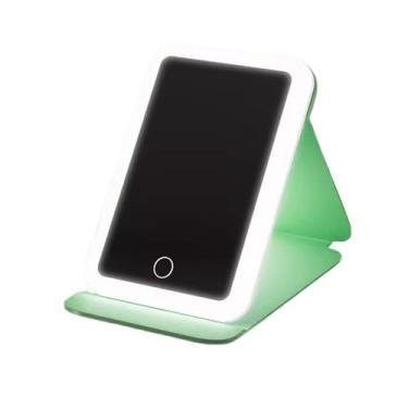 Imagem de Espelho retrovisor de mesa dobrável LED para cosméticos com refil de luz, portátil, mesa, quarto, maquiagem, espelho, recarregável, espelho de maquiagem (verde)