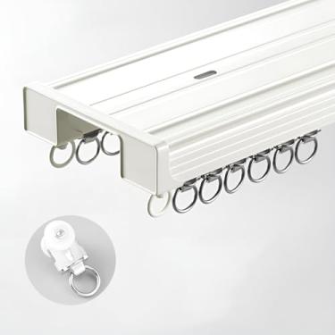 Imagem de Sistema de trilho de cortina silenciosa de 27 a 236 polegadas - trilho de alumínio para montagem no teto para divisórias deslizantes, branco, 230 cm - Solução de divisor de ambiente sem ruído