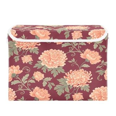 Imagem de Burbuja Caixa de armazenamento floral com tampa e alças, grande caixa de armazenamento dobrável para prateleiras armário quarto escritório organizador