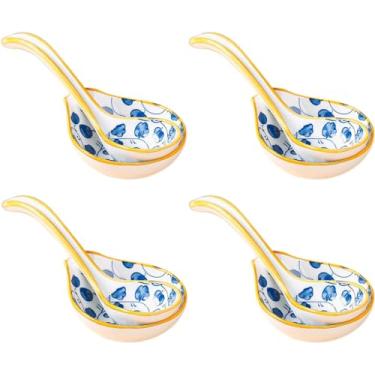 Imagem de Conjunto de tigelas de cerâmica para sobremesa, tigelas de imersão de cerâmica, prato de molho de soja de sushi, pratos de molho com colher, tigelas de imersão de cerâmica, 4 tigelas de molho pequenas