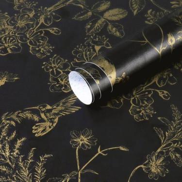 Imagem de Papel de parede Safiyya Peel and Stick Floral Birds preto/dourado