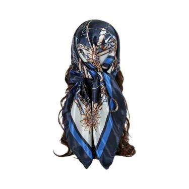 Imagem de Lenço Hijab Hip Hop Feminino Em Seda Satin Com Estampa Quadrada, Cache