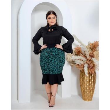 Imagem de Saia Elegante Midi Babada Feminina Cintura Alta Cauda De Peixe Estampa