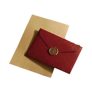 Imagem de Conjunto De Envelope E Carta Em Linho Com Selo De Cera Para Presentes 