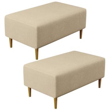 Imagem de Kit 02 Puffs Cléo W01 Pés Palito 90 Cm Linho Bege Escuro
