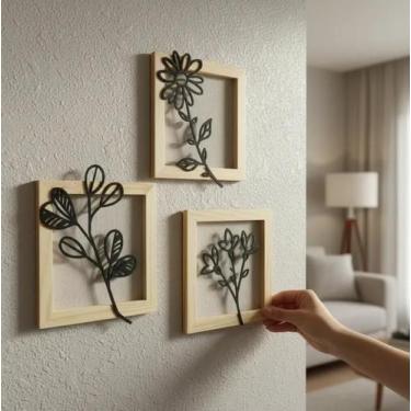 Imagem de Quadro Decorativo de parede Trio Floral Contemporâneo Flora Minimalist