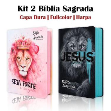 Imagem de Kit 2 Biblias Sagrada Letra Gigante Luxo Popular - Leão de Judá e Seja