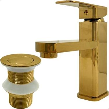 Imagem de Kit Torneira Dourada Banheiro Monocomando Válvula click 1 ¼ Aço Inox R