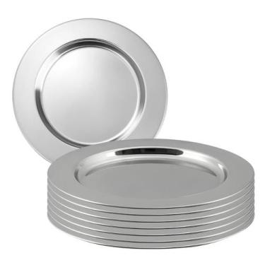 Imagem de Kit 24 Prato Sousplat Aço Inox Redondo Mesa Descanso 30 Cm - IMPORIENT