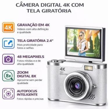 Imagem de Câmera 4K Ultra HD com Zoom 8X Tela Flip e Flash para Fotos e Vídeos P