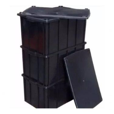 Imagem de Kit 3 Caixa Plastica 61L e 3 Tampa para Organização em Plástico Polipropileno Preto Hig...