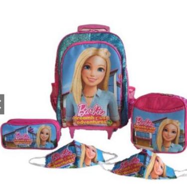 Imagem de Kit mochila de rodinhas escolar infantil para meninas Barbie Dreamhous