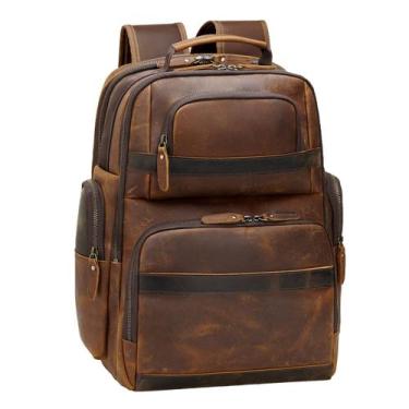 Imagem de Mochila Masculina TIDING de Couro Vintage para Laptop 15.6" - Marrom