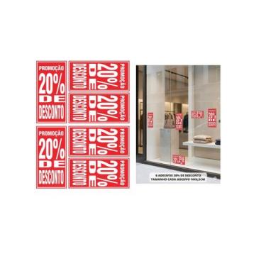 Imagem de Kit 6 Adesivos Promoção Desconto 10% A 60% Vitrine 14x6,5cm Modelo:20%