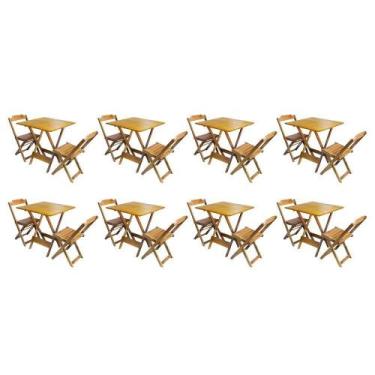 Imagem de Kit 8 Conjuntos De Mesa Dobravel Com 2 Cadeiras De Madeira 70x70 - Mel