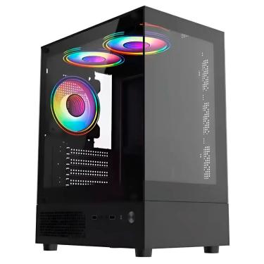 Imagem de Gabinete Gamer Cpt-quasar-2024 com 3 Fans Rgb Vidro Temperado Preto para Micro-atx e Mini-itx Crypton
