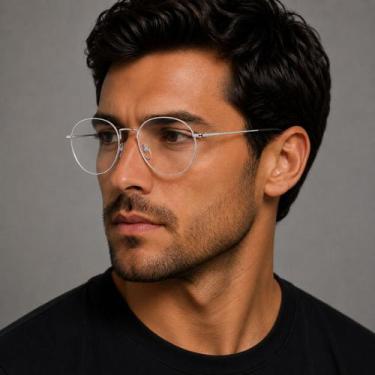 Imagem de Armação Óculos Redondo Metal Unissex Retrô Leve - Vinkin, Cinza claro