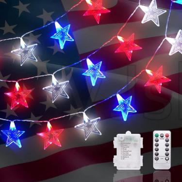 Imagem de Luzes de Fada Dirnun 40 LEDs Estrelas Vermelhas, Brancas e Azuis com C