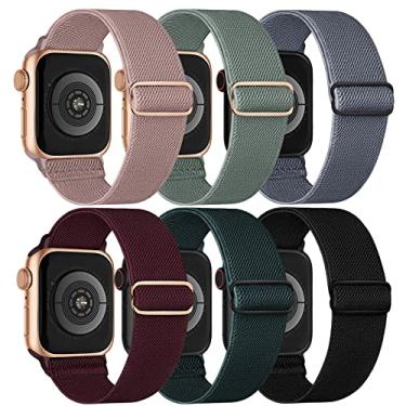 Imagem de Pulseiras elásticas compatíveis com Apple Watch de 38 mm, 40 mm, 41 mm, trançadas, trançadas, trançadas, de nylon, para mulheres e homens, séries Ultra/8/7/6/5/4/3/2/1/SE, pacote com 6