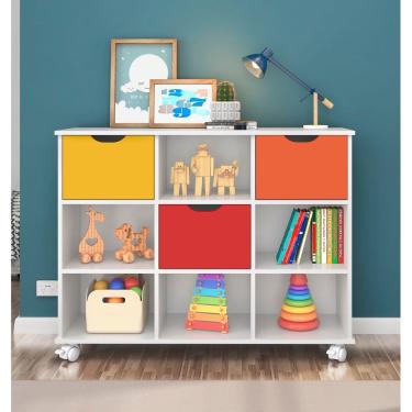 Imagem de Nicho Organizador 108 x 83 cms com 3 Gavetas  Coloridas e Rodízios Qmovi