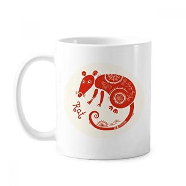 Imagem de Ano de Rato Animal China Zodíaco Caneca Vermelha Cerâmica Café Porcelana Utensílios de Mesa