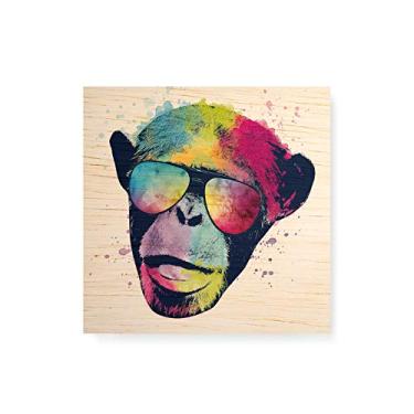 Imagem de Arte Maníacos Quadro Decorativo em Madeira Macaco Color Fundo Branco - 30x30cm
