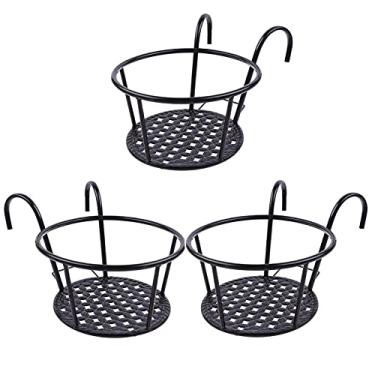 Imagem de Cestas penduradas em ferro para pendurar vaso de flores, vasos de flores pendurados para plantas internas ao ar livre, ótimo para montagem de pátio, varanda ou cercas, conjunto de 3