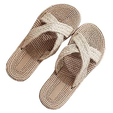 Imagem de 1 Par Chinelos Rasos Sapatos De Praia Simples Chinelos Antiderrapantes Para Mulheres Sandálias De Verão Femininas Sandália Rasa Superior: Pano Brilho Labial Senhorita Tons De Terra
