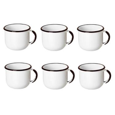 Imagem de Jogo De Xícara De Chá 06 Peças Esmaltada Branco 240 Ml Ewel