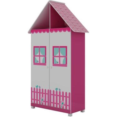 Imagem de Guarda Roupa Solteiro Infantil Casinha 2 Portas 2 Gavetas  Pink Ploc -