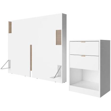 Imagem de Cabeceira para Cama Box Casal e Queen Bartira Diplomata com Revestimento em Pintura UV + Mesa Bartira Diplomata com 2 Gavetas