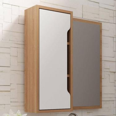 Imagem de Espelheira Para Banheiro 60x60cm 1 Porta Com 3 Nichos Bn3648 Amêndoa-branco Amendoa-branco