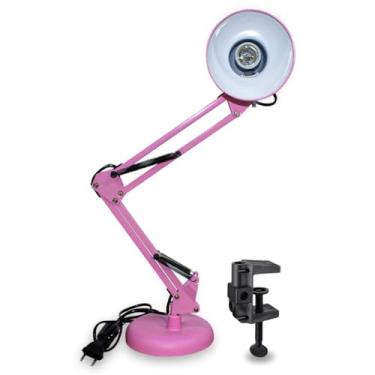Imagem de Luminária E27 Abajur Articulável Com Base e Garra Mesa Rosa