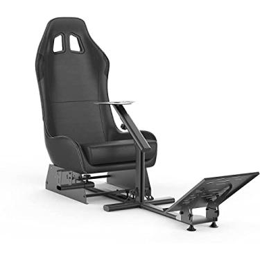 Imagem de Cirearoa Suporte de roda de corrida com assento Cadeira de jogos Driving Cockpit para todos os Logitech G923 | G29 | G920 | Thrustmaster | Fanatec Wheels | Xbox One, PS4, plataformas de PC (preto/preto)